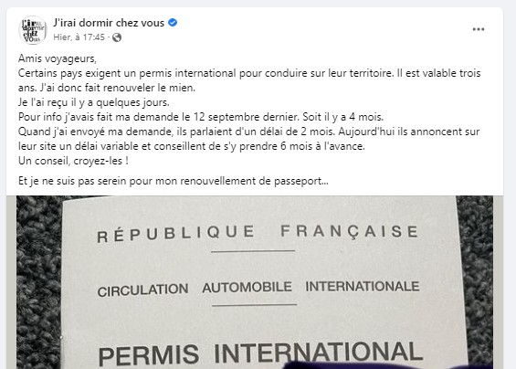 Retard pour l'obtention du permis international